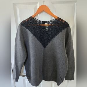 Stella McCartney Gray Sweater with Black Lace Collar Trim NWOT